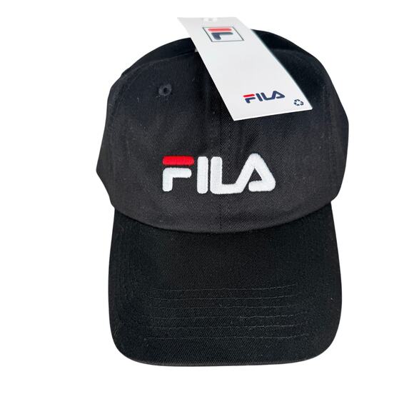 FILA Hat Black with Logo One Size Cotton Baseball Cap Adjustable Buckle - Picture 1 of 11